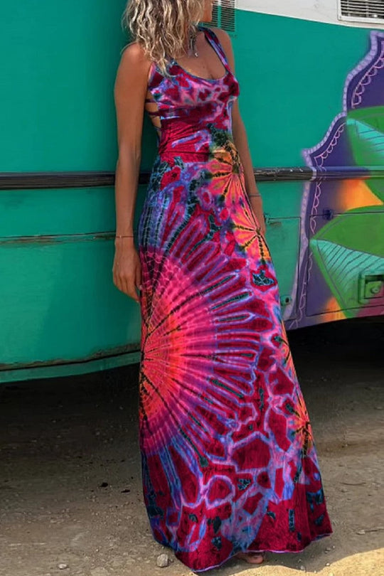 EB | Lässiges Print Rückenausschnitt U Neck Weste Kleid Kleider - 3 Farben
