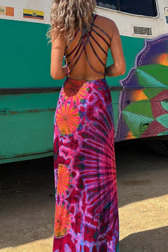 EB | Lässiges Print Rückenausschnitt U Neck Weste Kleid Kleider - 3 Farben