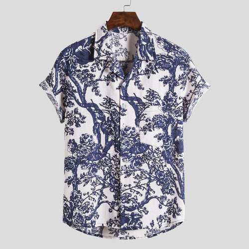 Herren Kurzarmhemd mit floralem Motiven und legerem Schnitt EB