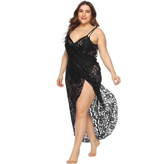 Damen Transparentes Spitzenstrandkleid EB