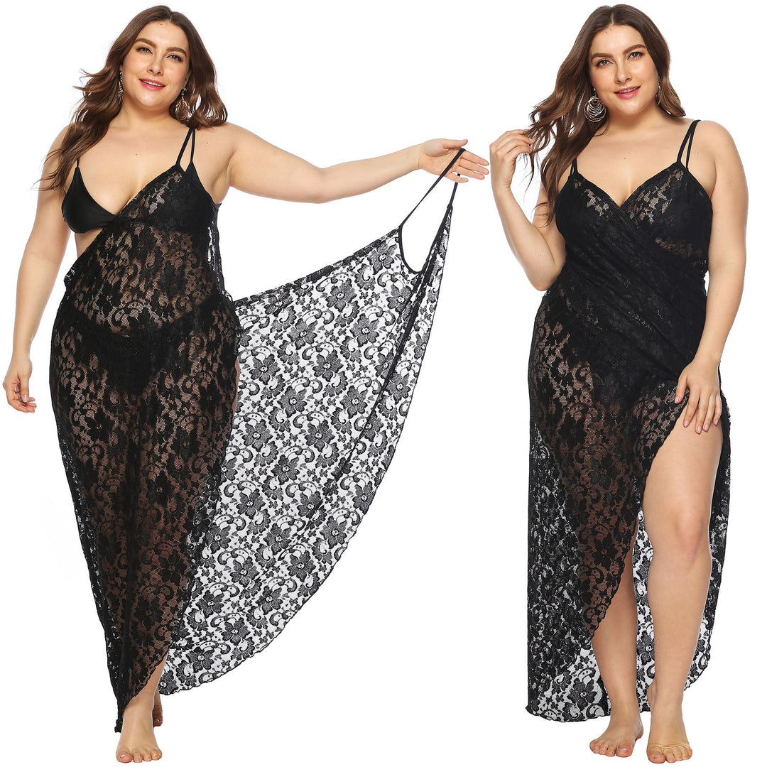 Damen Transparentes Spitzenstrandkleid EB