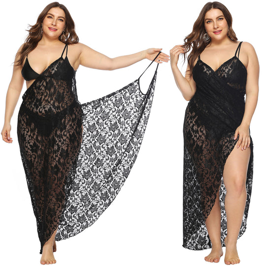 Damen Transparentes Spitzenstrandkleid EB