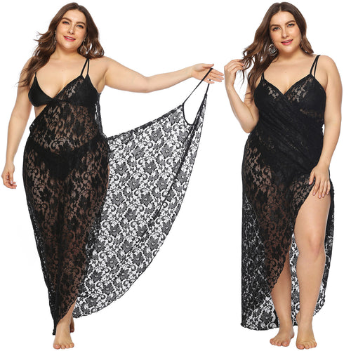 Damen Transparentes Spitzenstrandkleid EB