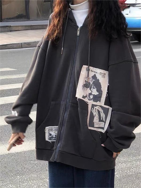 EB | Hoodie mit Gepatchten Bildern Und Reißverschluss