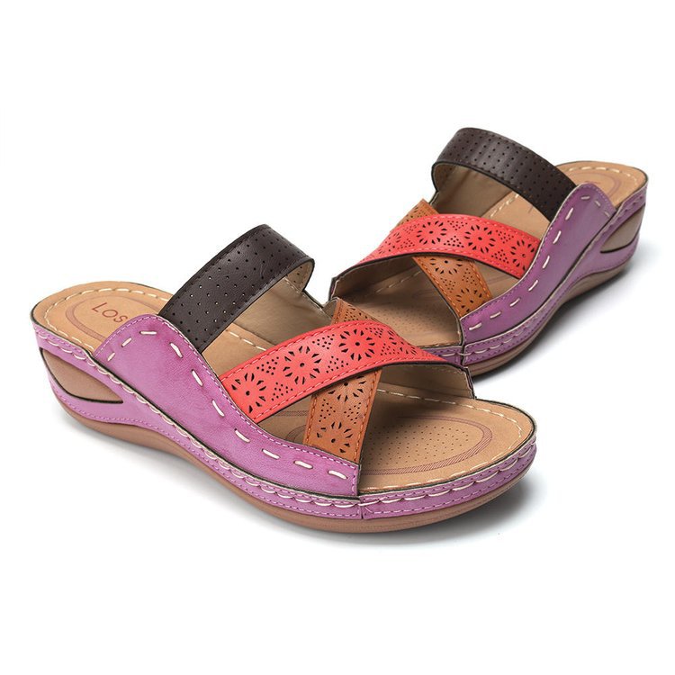 Damen Wedge-Pantoletten mit filigranem Lochdesign und komfortablem Fußbett EB