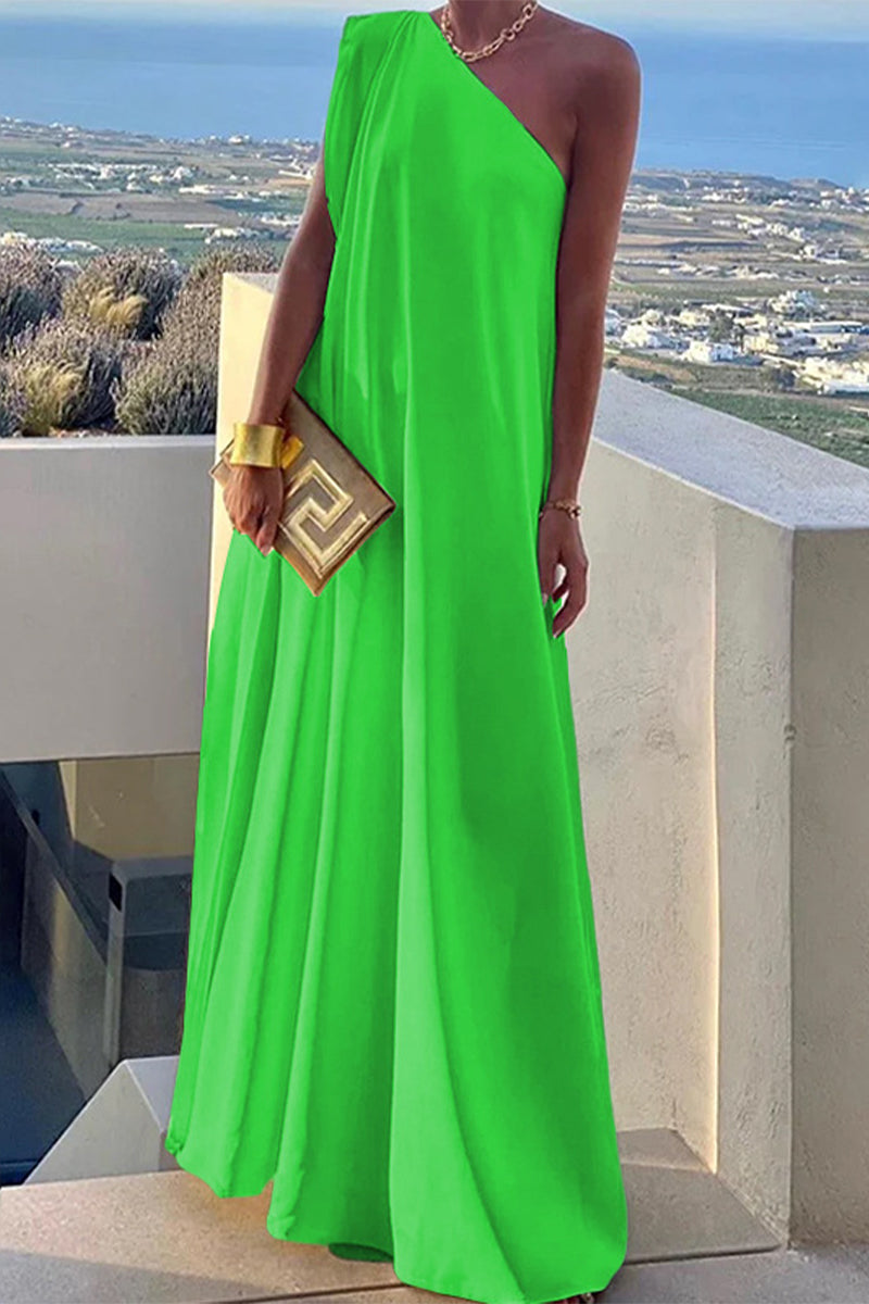 EB | Elegante Einfachheit Solid Asymmetrischer Schräger Kragen Abendkleid Kleider - 3 Farben