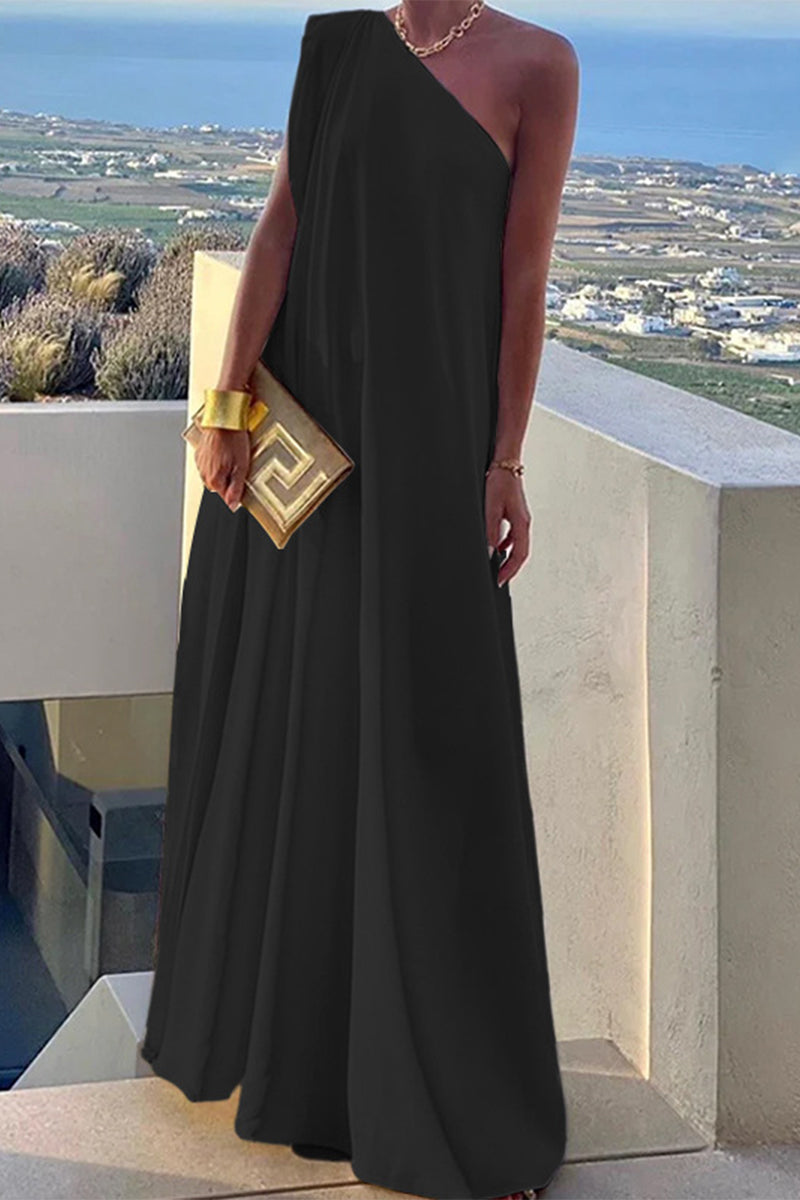 EB | Elegante Einfachheit Solid Asymmetrischer Schräger Kragen Abendkleid Kleider - 3 Farben