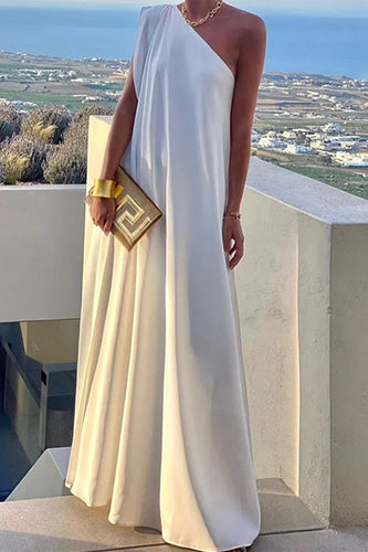 EB | Elegante Einfachheit Solid Asymmetrischer Schräger Kragen Abendkleid Kleider - 3 Farben