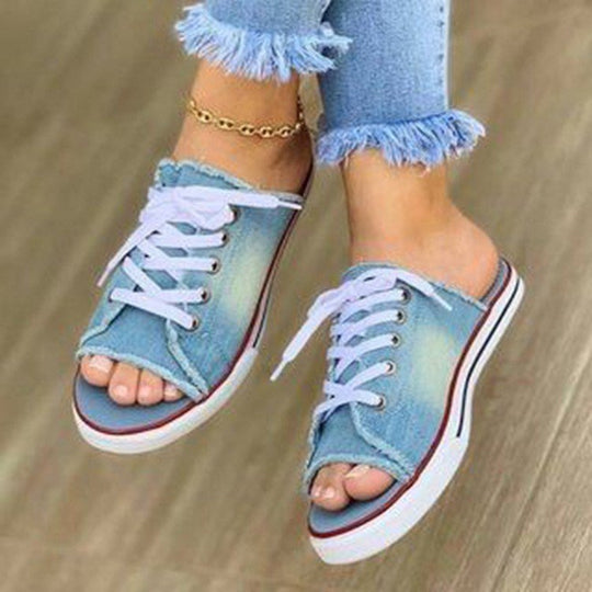 Damen Freizeitschuhe im lässigen Denim-Design mit offenem Zehenbereich EB