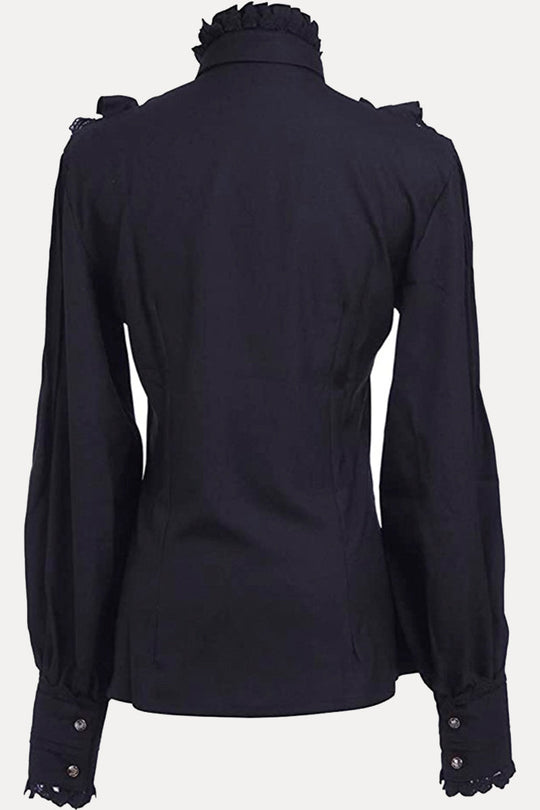 Heidi-Mode | Britischer Stil Einfarbiger Spitzenoberteil mit Schleife Rollkragen