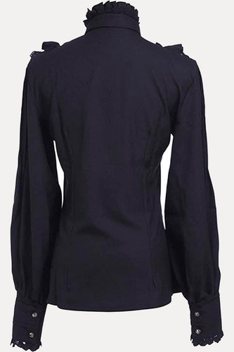 Heidi-Mode | Britischer Stil Einfarbiger Spitzenoberteil mit Schleife Rollkragen