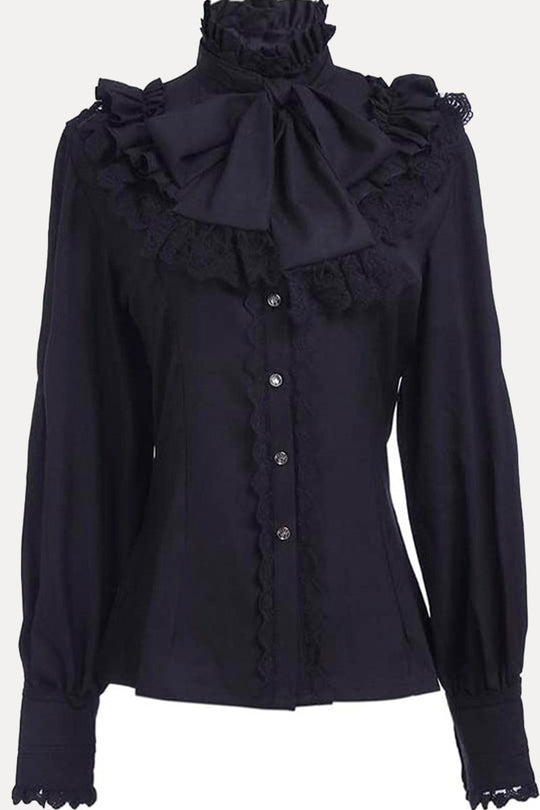 Heidi-Mode | Britischer Stil Einfarbiger Spitzenoberteil mit Schleife Rollkragen