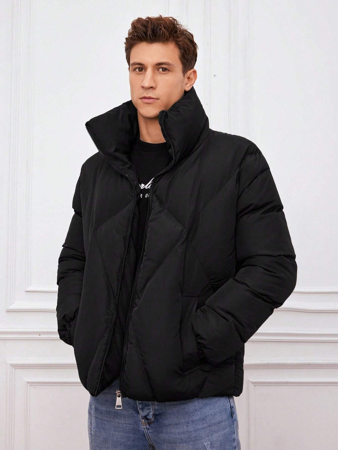 EB | Gepolsterte Jacke mit Hohem Kragen Reißverschluss Warm und Modern