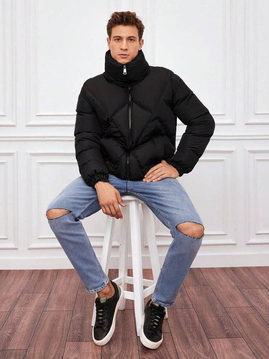 EB | Gepolsterte Jacke mit Hohem Kragen Reißverschluss Warm und Modern