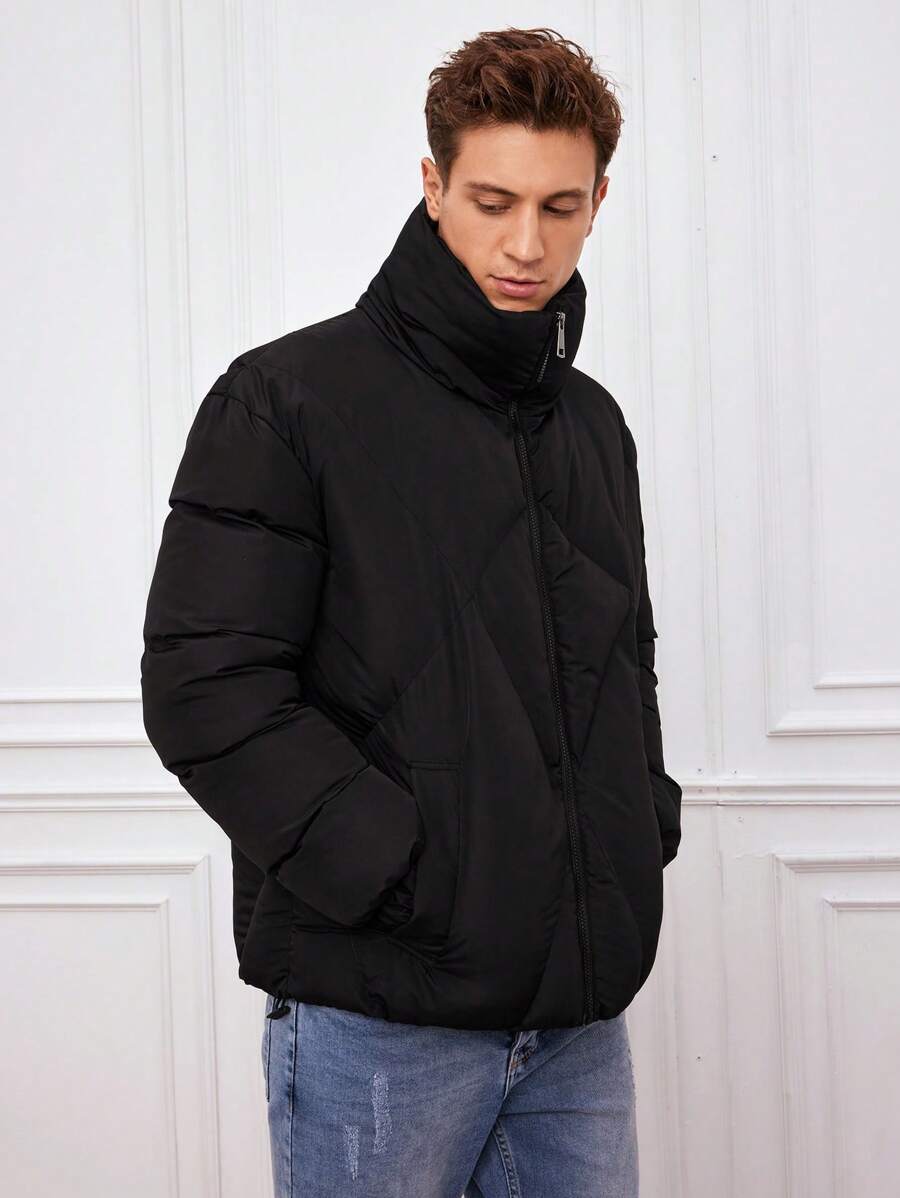 EB | Gepolsterte Jacke mit Hohem Kragen Reißverschluss Warm und Modern