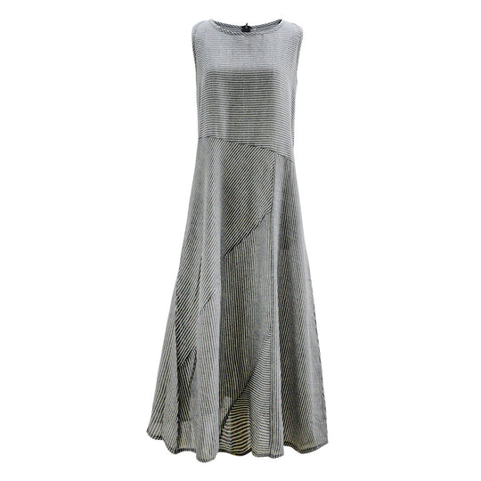 Damen Maxikleid mit Taillenbetonung und schrägem Streifenmuster EB