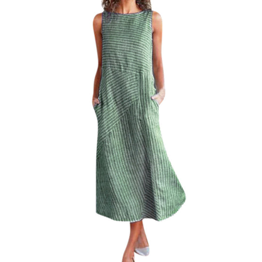 Damen Maxikleid mit Taillenbetonung und schrägem Streifenmuster EB