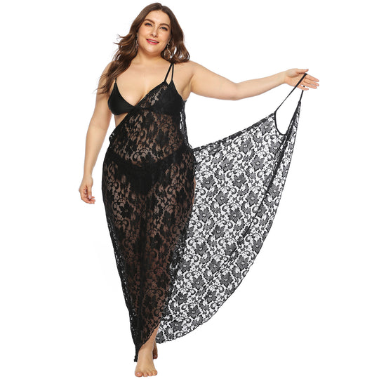 Damen Transparentes Spitzenstrandkleid EB