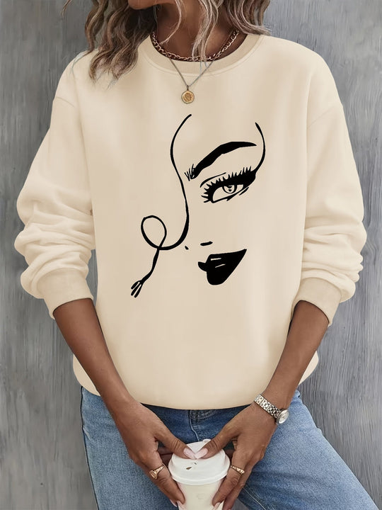EB | Sweatshirt mit Künstlerischem Gesicht Baumwolle Trendy und Bequem