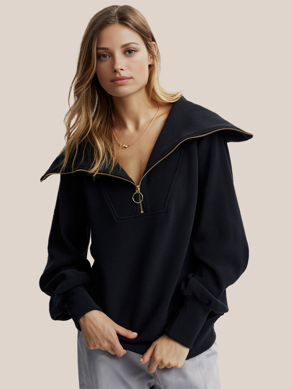 EB | Half-zip Bluse Baumwolle Modern, Komfortabel