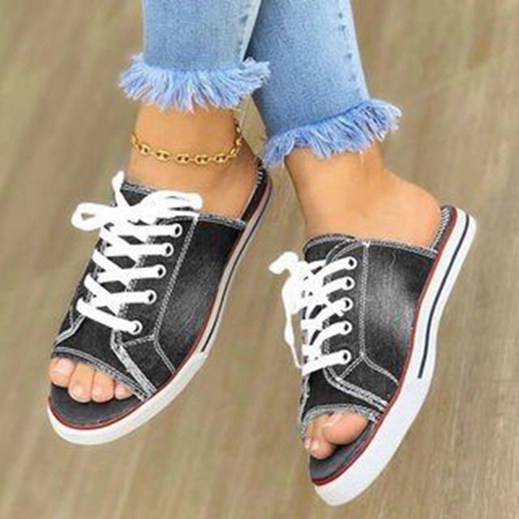 Damen Freizeitschuhe im lässigen Denim-Design mit offenem Zehenbereich EB