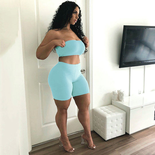 Damen Crop-Top und Shorts Set mit elastischem Bund und figurformendem Schnitt EB