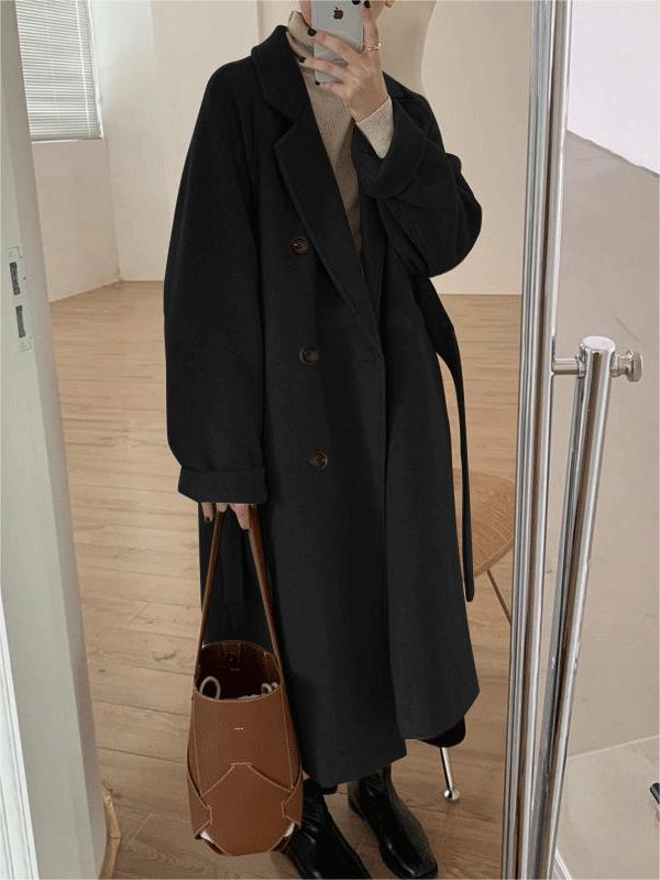 EB | Oversized Langer Mantel mit Reverskragen Und Gürtel