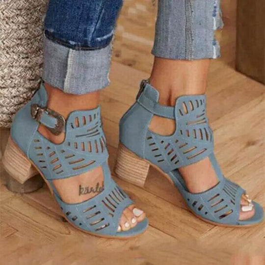Damen Stiefeletten mit Cut-Out-Design und Blockabsatz EB