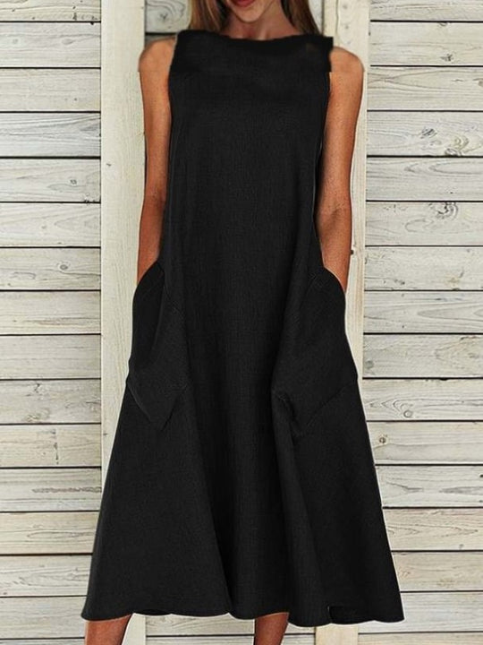 Damen luftiges Maxikleid mit praktischen Seitentaschen EB