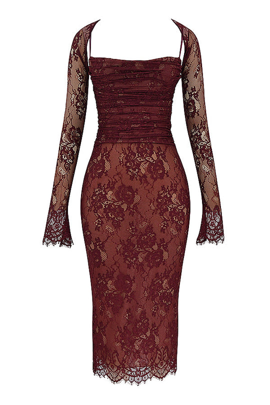 EB | Midi Kleid aus Bordeauxrotem Spitze