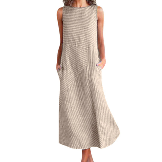 Damen Maxikleid mit Taillenbetonung und schrägem Streifenmuster EB