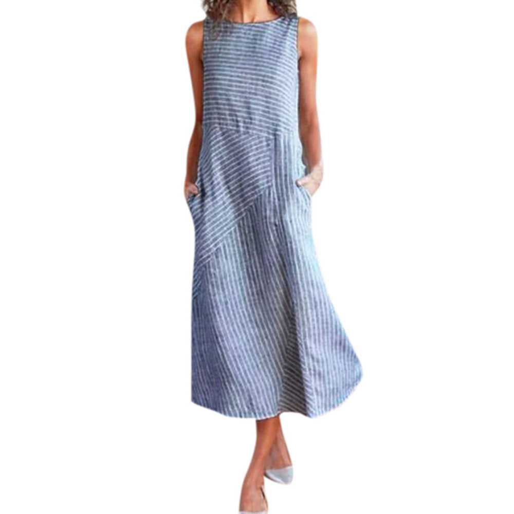 Damen Maxikleid mit Taillenbetonung und schrägem Streifenmuster EB