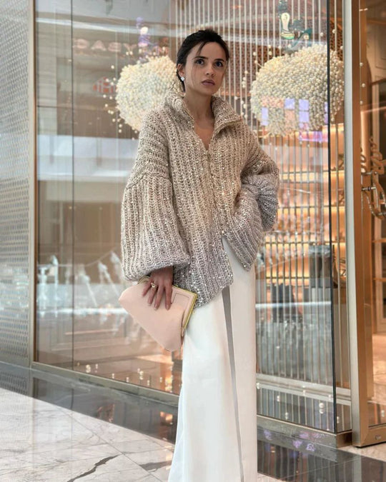 EB | Lässiger Pailletten-V-Ausschnitt-Pullover