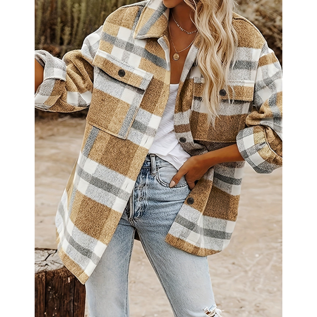 EB | Warme Knopf Daunen Kariert Hemd Jacke - Winter