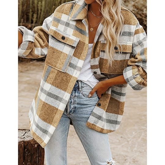 EB | Warme Knopf Daunen Kariert Hemd Jacke - Winter
