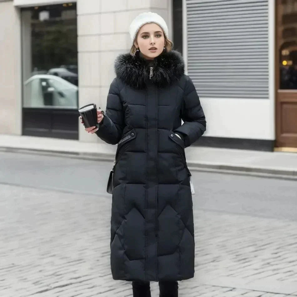 EB | lange Damenjacke - Winterjacke mit Kunstpelzkragen