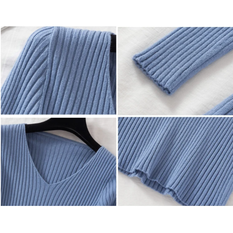 EB | Pullover - Slim-Fit Rippstrick V-Ausschnitt Pullover