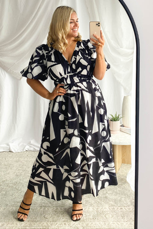 EB | Real Love Print Puffärmel Maxi Kleid