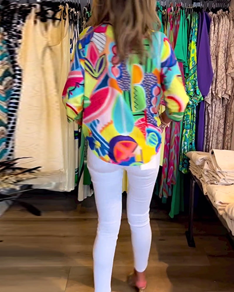 EB | Bunte Langärmlige Bluse mit Print