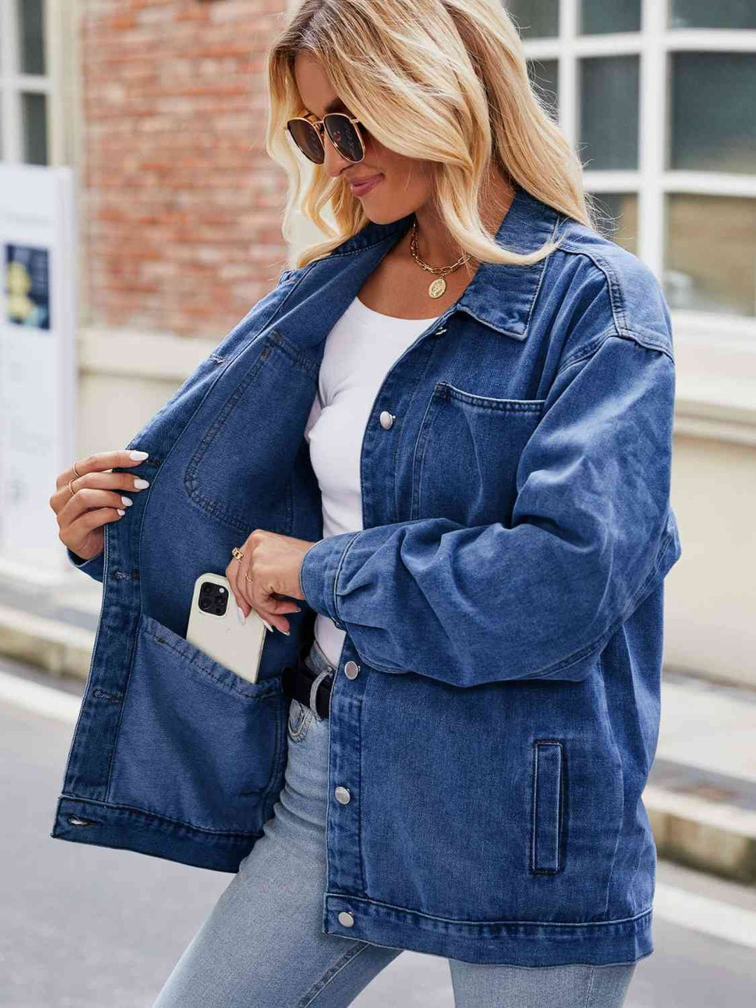 EB | Knopf-Down Denimjacke mit Taschen