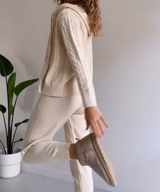 EB | Zweiteiliges Set mit Cardigan und casual Jacquard-Strickpullover