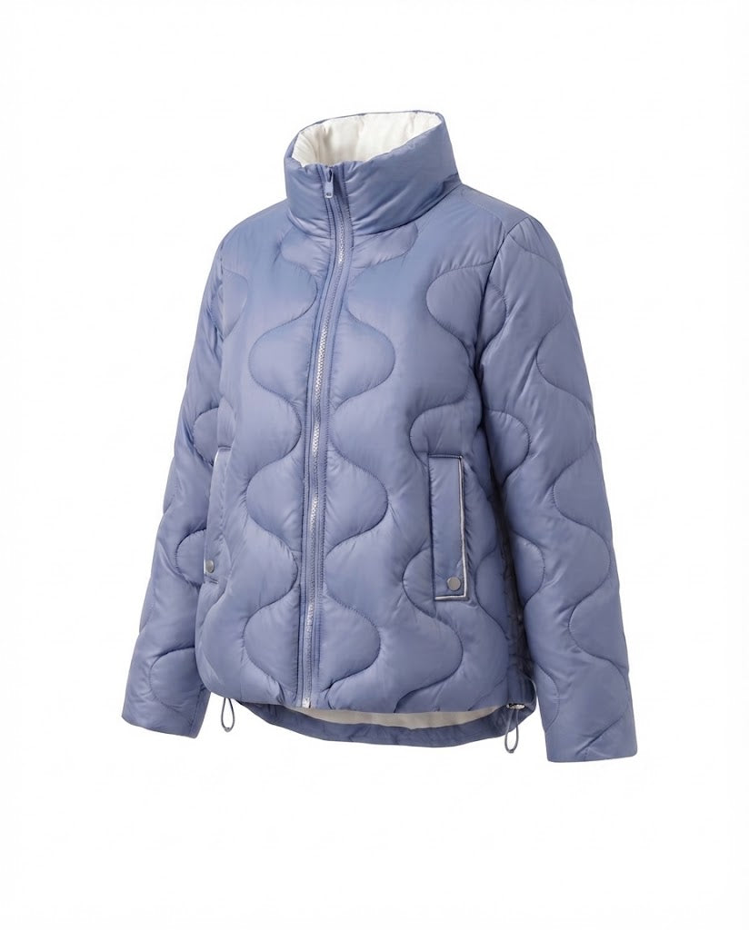 Damen nan kurzes wattiertes Wellenquilt-Puffer mit ergonomischem Stehkragen und seitlichem Kordelzug EB