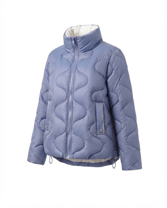Damen nan kurzes wattiertes Wellenquilt-Puffer mit ergonomischem Stehkragen und seitlichem Kordelzug EB