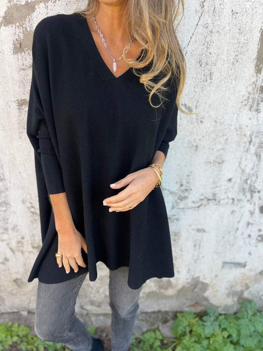 EB | Pullover - Damen Herbst Oversized Gestrickter V-Ausschnitt Pullover