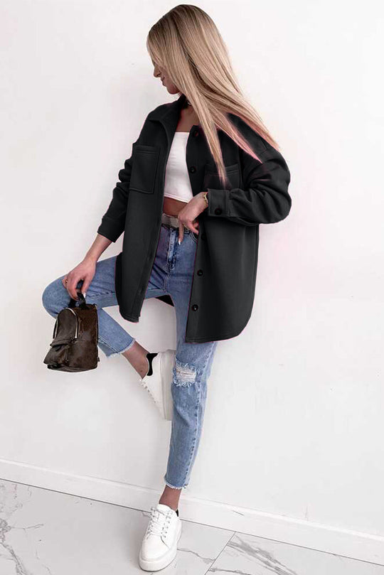 EB | Oversized Hemdbluse mit Großen Taschen Polyester Minimalistisch und Stilvoll