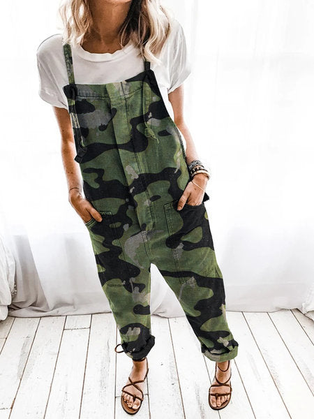 Damen Lässige Camouflage Latzhose EB