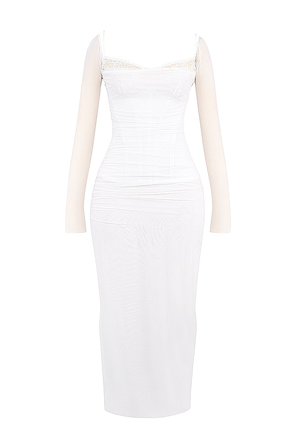 EB | Elegantes Maxikleid mit tiefem Ausschnitt und langen Ärmeln