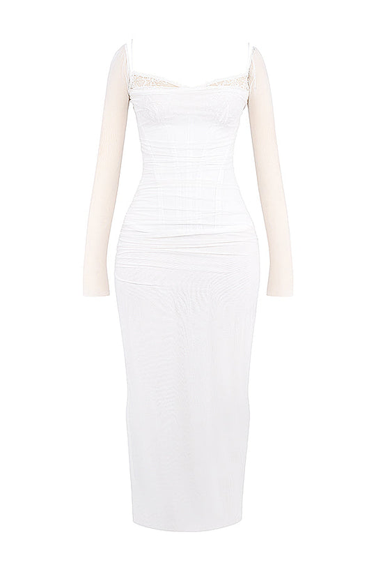 EB | Elegantes Maxikleid mit tiefem Ausschnitt und langen Ärmeln