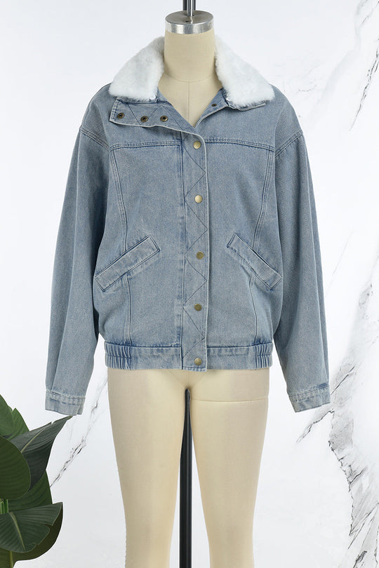 EB | Solide Patchwork Umlegekragen Langarm Reguläre Denimjacke