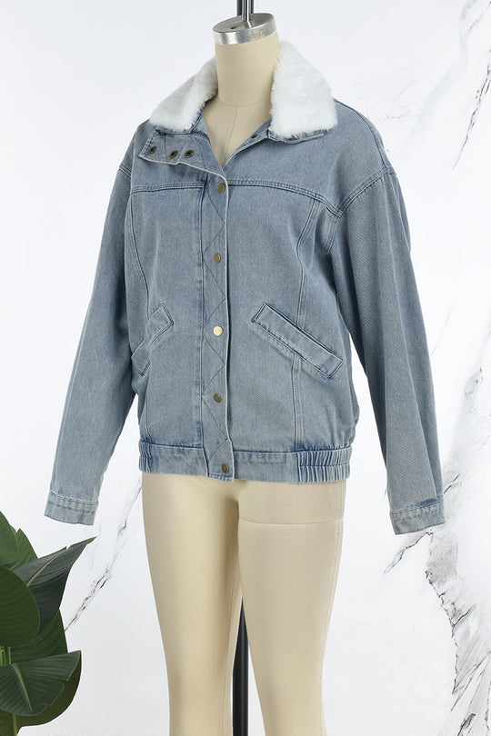 EB | Solide Patchwork Umlegekragen Langarm Reguläre Denimjacke